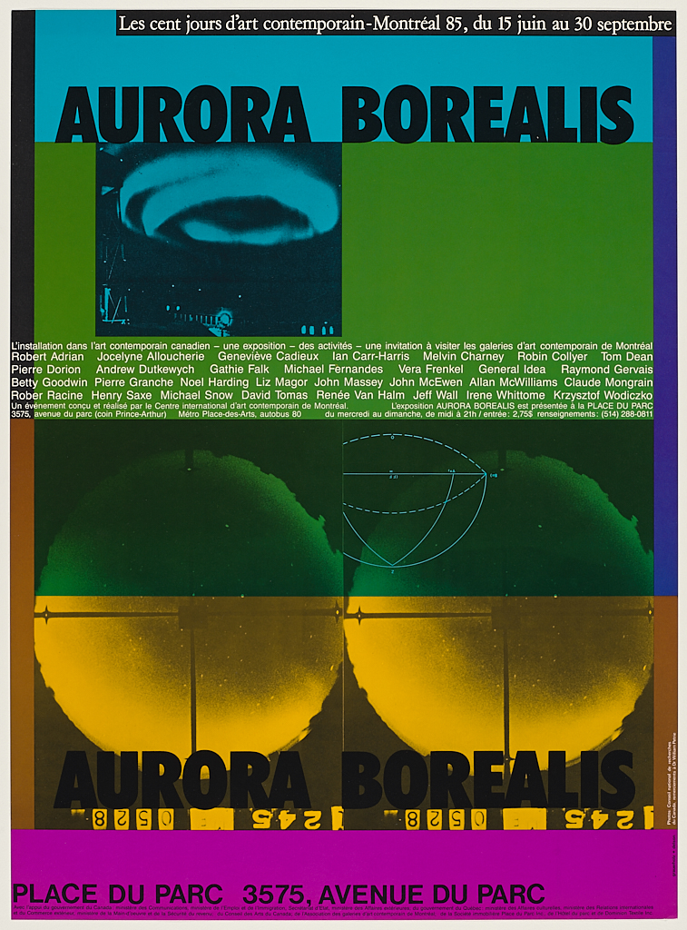 Grauerholz + Delson, Poster, Aurora Borealis, Centre international d'art contemporain de Montréal, 15 juin-3 septembre 1985. Image courtesy of the National Gallery of Canada Library and Archives.